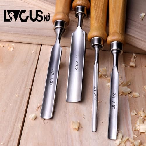 4-Pieces Woodworking Wood Chisel Set,CR-V Steel Sharp Curved Edge Gouge Firm Wood Handle Carpentry Gouge Tools 6mm(1/4")/12mm(1/2")/18mm(3/4")/25mm(1") - size: 4Pcs-4Sizes