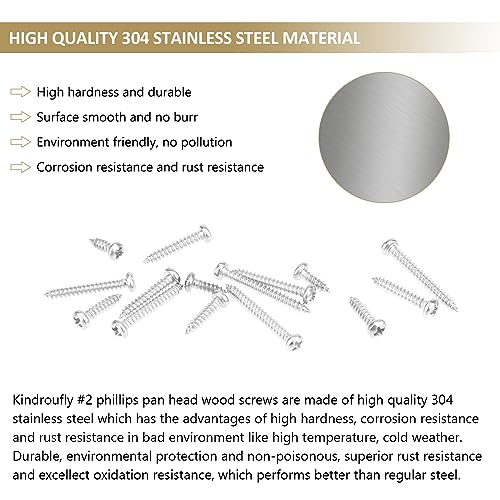 252 Pieces #2 x 1/4" 3/8" 1/2" 5/8" 3/4" Phillips Pan Head Self-Tapping Screws, Wood Screws Assortment Kit, 304 Stainless Steel - size: #2