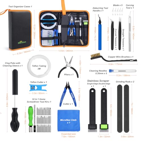 3D Printer Tool Kit with Nozzle Cleaner, PTFE Tube & Deburring Tools