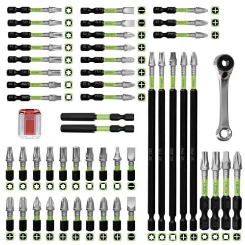 52PCS Impact Screwdriver bit Set-Resistant Magnetic Mixed, Includes Various Sizes and Lengths, Along with a Magnetizer, Extension Rod, and Wrench, to Meet Your Work Needs. - size: Mixed-52PCS (without Box)