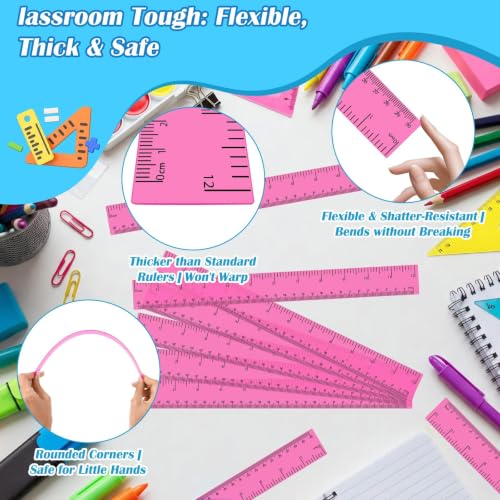 36 Pack 12" Clear Pink Plastic Rulers, Back to School Measuring Supplies - color: Pink