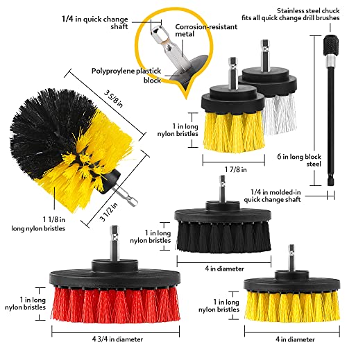 Drill Brush Attachments 20 PCS Scrub Pads & Sponge Power Scrubber Brush with Extend Long Rod All Purpose for Grout, Bathroom Surface, Sinks, Corner, Car Detailing, Carpet, Floor, Laundry Room Cleaning