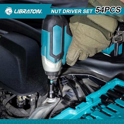 LIBRATON 54PCS Magnetic Nut Driver Set, Impact Drill Driver Bit Set 1/4"