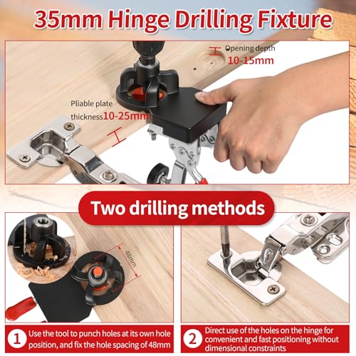 35mm Concealed Hinge Jig, Aluminum Alloy Cabinet Hinge Jig with 2 Quick Clamp, Adjustable Quick Punch Cabinet Hardware for Woodworking Cabinet Door Hinges Mounting Tool - color: Black