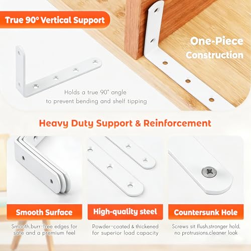 Shelf Bracket 4 Pack 5" Lx3 H 5mm Thick Heavy Duty White L Brackets - color: White-4pack, size: 5"Lx3"Wx0.78"W