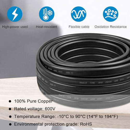 6/2 Wire with Ground - 10FT 6 Gauge NM-B Non-Metallic Sheathed Cable 100% Pure Copper 6 AWG 2 Conductor Residential Indoor Wire for Outlets, Switches, Other Loads and Lighting Wiring Projects etc. - size: 10FT, style: 6AWG/2