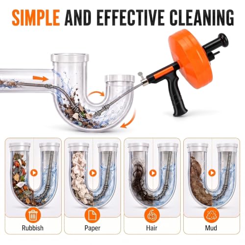 Drain Snake 50-Foot, Manual or Drill Powered Drain Auger