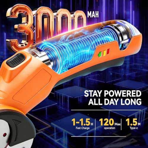 Cordless Electric Scissors, Rechargeable Rotary Cutter for Cloth Paper Leather Carpet Plastic, Portable Wireless Cutting Tool, 320RPM, 0.26"Cutting Depth, 3000mAh Battery for DIY Craft Sewing Home Use
