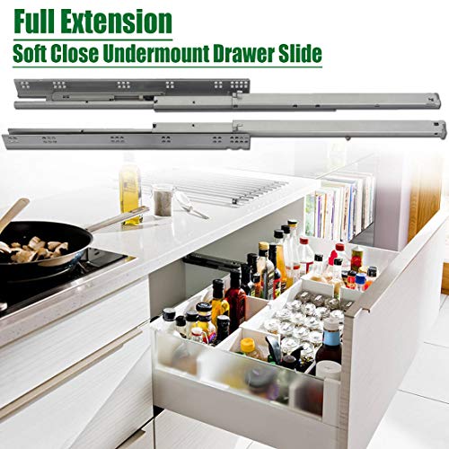 Undermount Drawer Slides 21 inch (1 Pair), Full Extension Soft Close Concealed Drawer Runners, Come with Mounting Screws and Brackets, 1 Pair - size: 21 Inch