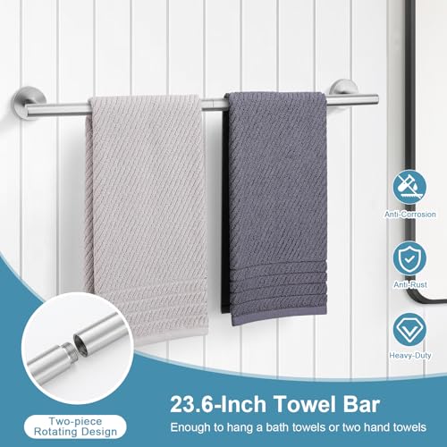TQKAG 8-Pieces Bathroom Hardware Set Brushed Nickel SUS304 Stainless Steel Bath Towel Bar Set 23.6 Inch Round Bathroom Accessories Kit Wall Mounted - color: Brushed Nickel, size: 8-Pieces Set