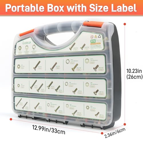 Quibbay 976pcs Nuts and Bolts Assortment Kit, Grade 8.8 Metric Bolt Assortment with Assorted Nuts and Washers, Heavy Duty M6 M8 M10 M12 Hex Bolts and Nuts Kit, Yellow Zinc Plated, Length from 16-50mm - style: 976pcs M6 M8 M10 M12