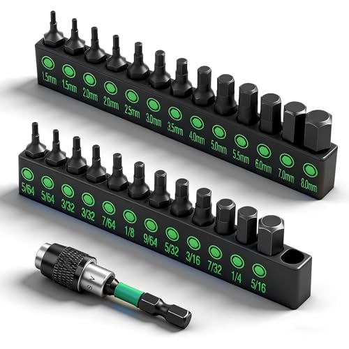 SWANLAKE 26-Piece Hex Head Allen Wrench Drill Bit Set, 1/4Hex Shank Quick Change Bit Holder, Metric and SAE S2 Steel Hex Bits Set - style: Classic Version