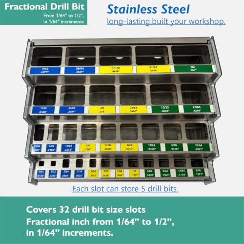 32-Slot Fractional Drill Bit Organizer-1/64'' to 1/2' Bits - style: Fractional inch