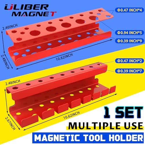 ULIBERMAGNET Magnetic Screwdriver Holder,Magnetic Wrench Holder,Heavy Duty Red Metal Hand Tool Storage Organizer,Set of 2 Magnetic Mount Tool Holder for Garage,Workbench,Tool Cart,PegBoard - style: Red Magnetic Screwdriver Wrench Organizer
