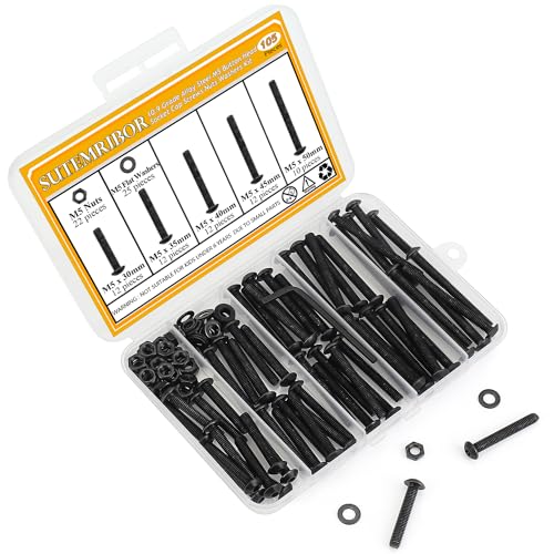 M5 Button Head Socket Cap Screws Nuts Washers Set - 105 Pieces 30/35/40/45/50mm 10.9 Grade Alloy Steel Fully Threaded Black Assortment Kit - size: M5 x 30-50mm, style: Button Head