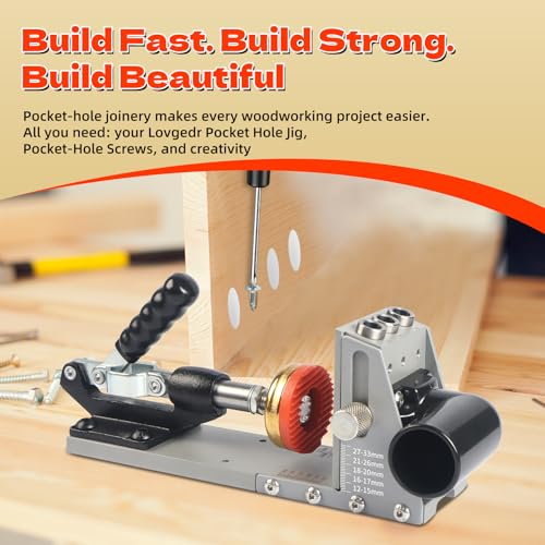 Pocket Hole Jig Kit with Vacuum Dust Collection, All-Metal Pocket Screw Jig with 3/8" Step Drill Bit, Depth Stop Collar, Adjustable Thickness for Woodworking Joinery, Cabinet Building