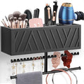 Rustic Hair Dryer Holder Wall Mounted with Towel Rack - color: Black.A