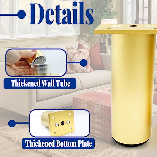 4-Pack Adjustable Aluminum Alloy Furniture Legs 6" Height Gold - color: Gold, size: 6 Inch