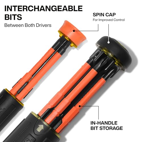 Klein Tools 32310INS 10-in-2 Insulated Multi-Bit and Multi-Bit Precision Screwdriver Set, Auto-Locking Collar, 1000V Rated, In-Handle Bit Storage - size: 2-Piece Set