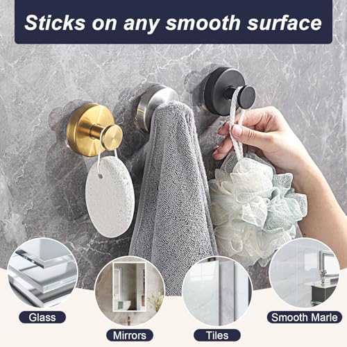 4-Pack Reusable Suction Cup Hooks for Shower, Drill-Free Wall Hooks - color: Bright Silver