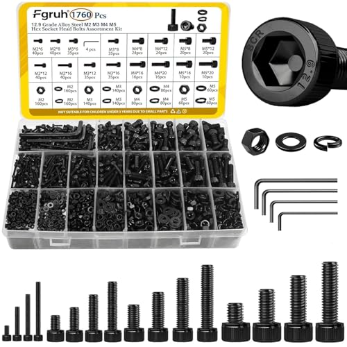 1760PCS M2 M3 M4 M5 Metric Hex Socket Head Screws Assortment Kit - size: M2M3M4M5 1760pcs