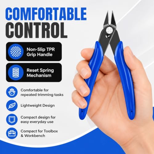 Wire Cutters, Flush Cutters Precision Spring-Loaded Side Cutter, Heavy Duty Diagonal Cutting Pliers in CRV Steel for Electrical, Home DIY, Jewelry Crafts, Coil Making Tools (#1 blue2)