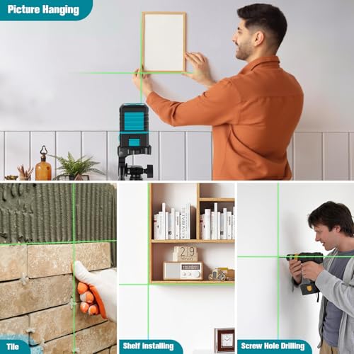Laser Level with Tripod, 100 feet Green Cross Line Self Rotary Leveling Laser Level, Vertical and Horizontal Line, Rotatable 360 Degree, Manual Self leveling and Pulse Mode,IP54 Waterproof & Battery - color: Wathet