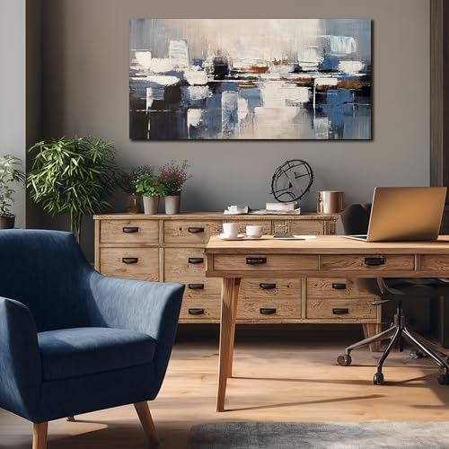 AUUZAIUA Abstract Canvas Wall Art Blue and White Oil Painting 20x40 Inch - size: 20"L x 40"W