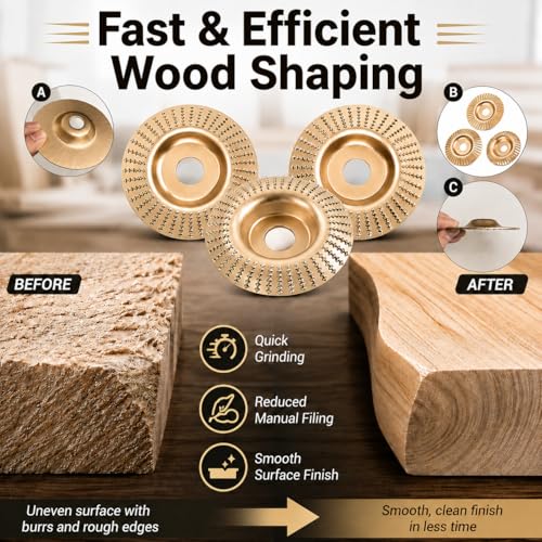 Tungsten Carbide Cutting Wheel, Angle Grinder Polishing Pad, Heavy-Duty Wood Carving Disc Set, ungsten Carbide Grinding Wheel Wood Carving for 4" & 4-1/2" Grinders (Mix)