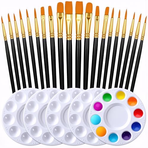 DUGATO Paint Brush & Palette Set, 20 Brushes with 5 Mixing Trays, Black - color: Black