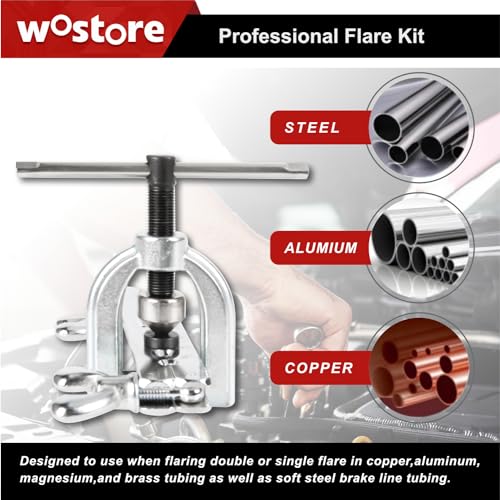 Wostore 45° Double Flaring Tool Kit, 7 Adapters with Cutter & Deburrer - size: Flaring Tool Kit