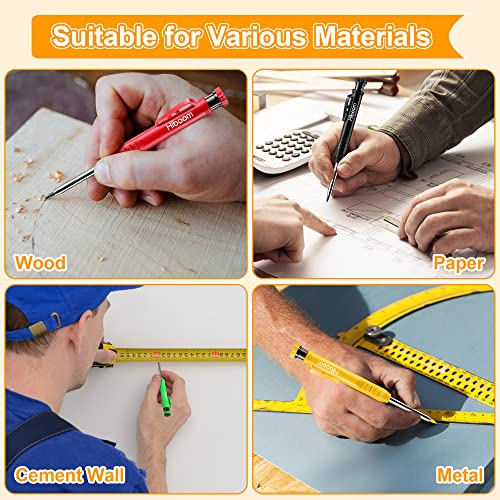 Hiboom 4 Pack Carpenter Pencil with 36 Refills Built In Sharpener (Multi) - color: Multi Colors