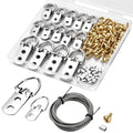 180Pcs Picture Hanging Kit, Assorted Single & Double Hole D Ring Picture Hangers with Hanging Wire, Heavy Duty Hardware for Canvas Paintings, Photo Frames, Artwork & Holiday Wall Decor