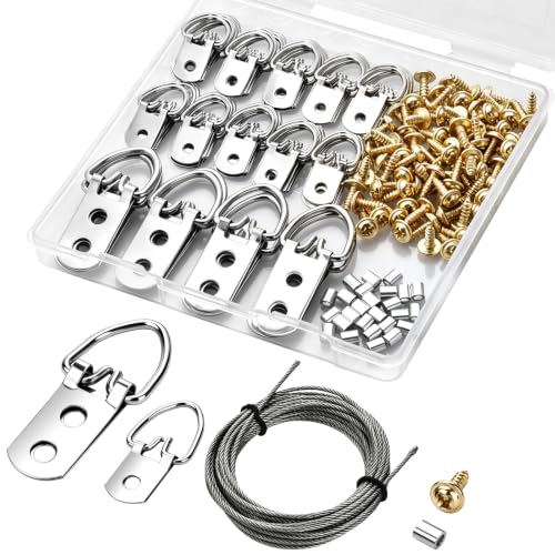 180Pcs Picture Hanging Kit, Assorted Single & Double Hole D Ring Picture Hangers with Hanging Wire, Heavy Duty Hardware for Canvas Paintings, Photo Frames, Artwork & Holiday Wall Decor