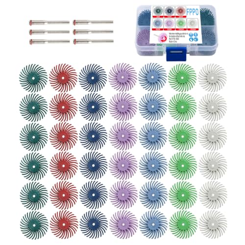 FPPO 42pcs 1 Inch Radial Bristle Disc Kit with 3mm Shank for Rotary Tools,Detail Abrasive Wheel for Jewelry Wood Metal Polishing, Bristle Wheel with Grit 80-2500