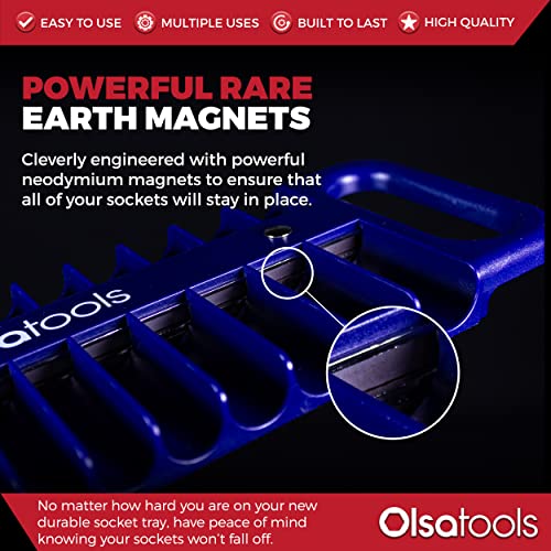 Olsa Tools Magnetic Portable Socket Organizer Tray - 1/4-Inch Drive Blue Holder for Deep & Shallow Sockets - Professional Tool Holder and Organizer - Holds up to 5/8" SAE or 14mm Metric - Part: 1078 - color: Blue, size: 1/4-Inch Drive
