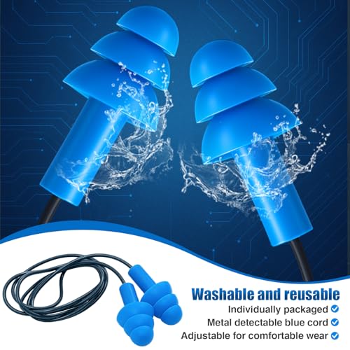Blulu 500 Pair Metal Detectable TPR Corded Ear Plugs Bulk Blue Disposable Earplugs with Detectable String Noise Cancelling Sound Blocking for Food Services Industry Pharmaceutical Pulp and Paper