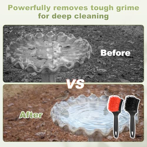 M METERXITY 2-Pack Bird Bath Cleaning Brush, 8.3 Inch Plastic Bird Bath Cleaner with Ergonomic Handle for Feeder/Fountain/Outdoor Cleaning, Utility Hard Stiff Bristle Scrub [Black, Red] - color: Black, Red