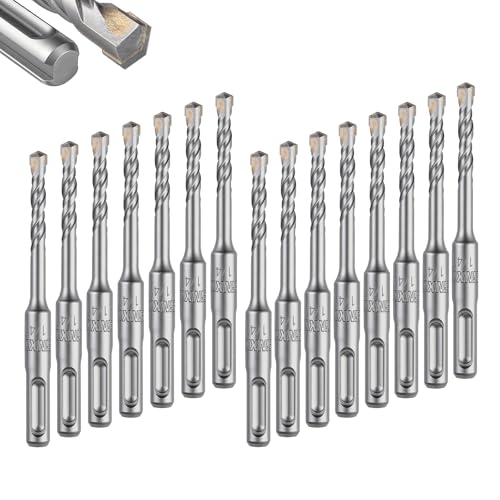 Geinxurn 1/4" x 4" SDS Plus Rotary Hammer Drill Bits, 15PCS Double Thread Masonry Drill Bits Set Carbide Tipped, Drilling in Brick, Stone and Concrete, Cement Walls - size: SDSBIT010404-015