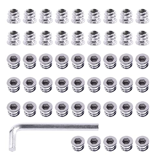 Swpeet 50Pcs 1/4"-20 x 10mm White Zinc Plated Carbon Steel Carbon Furniture Screw in Nut Threaded Wood Inserts Threaded Inserts Bolt Fastener Connector Hex Socket (1/4-20 x 10mm) - size: 1/4-20 x 10mm