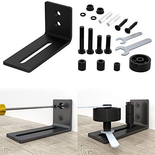 WINSOON Sliding Barn Door Floor Guide Hardware kit 8 in 1, Black, 1Pack - color: Black