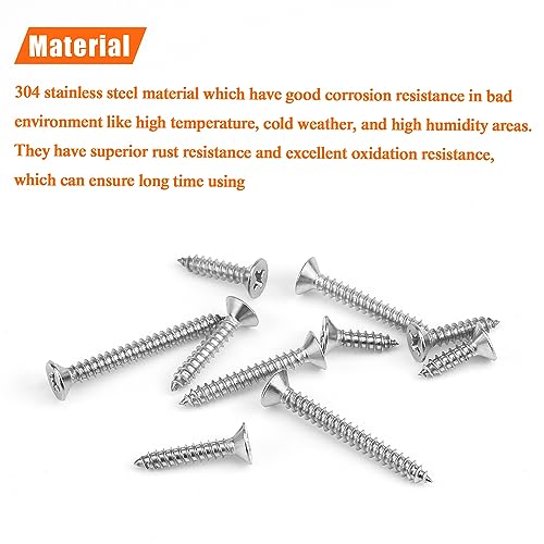 #6 x 1/2" 5/8" 3/4" 1" 1-1/4" Wood Screws Set, HELIFOUNER 160 Pieces Phillips Countersunk Head Self-Tapping Screws Assortment Kit, Phillips Flat Head Wood Screws, 304 Stainless Steel - size: #6