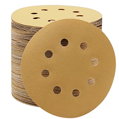 5-Inch 8-Hole Hook and Loop Sanding Discs, Orbital Sander Sandpaper Discs, 100 Pieces Round Sandpaper Set Include 60 80 120 150 and 220 Grits - size: 5 Mixed Grit
