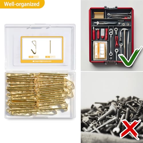 Picture Hangers, 50 lb Heavy Duty Drywall Wall Plaster Large Picture Hangers, Picture Hanging Hooks, Picture Hanging Hardware, Picture Frame Hangers, Painting Wall Hooks for Hanging, 30 Pack - color: Gold, size: L-50