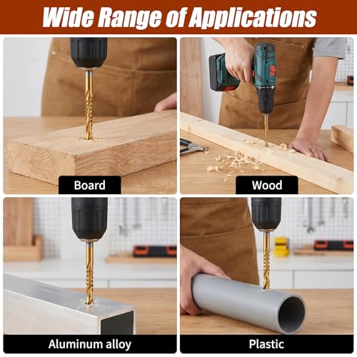 6 Pack Titanium Coated HSS Twist Drill Bit 3-8mm Serrated Side Cutting Drill Bit Hex Shank Serrated Cutting Bits Woodworking Tools for Wood Metal Plastic Hole
