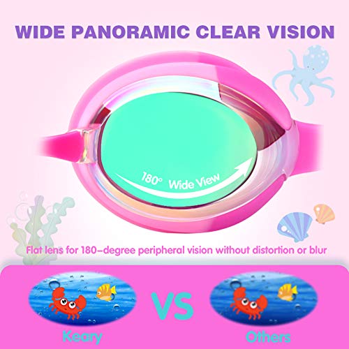 Keary Kids Swim Goggles Anti Fog & UV Girls Toddler Boys for 3-12 - color: Mirrored Black & Pink
