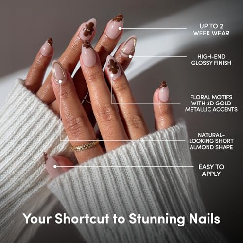 Glamnetic Press On Nails - Short Almond, Glossy Fake Nails 30 Pc Full Kit - color: 3Y - Sunbaked