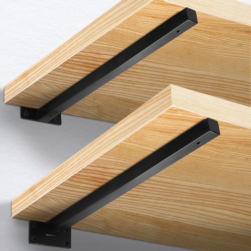 16 Inch Floating Shelf Brackets Heavy Duty, Square Shelving Brackets, Metal Floating Shelf Supports, Black Wall Mount Brackets 4 Pack - size: 16 Inch