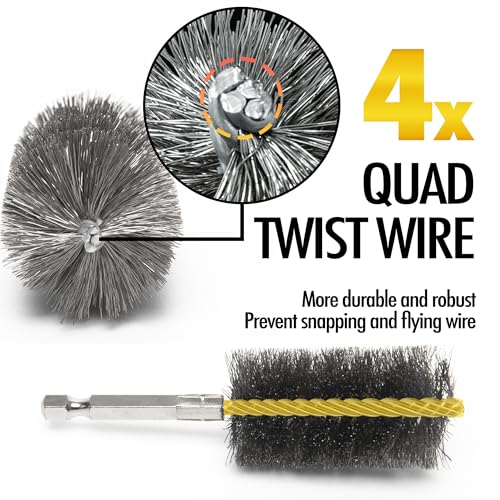 Quadruple Wire Twist Professional ID Copper Tube Pipe Cleaner for Fittings 6pcs, 3/4” Pipe Cleaning Brush Set, Stainless Steel Wire Bore Brushes for Power Drill, 1/4 Inch Hex Shank - style: 3/4”