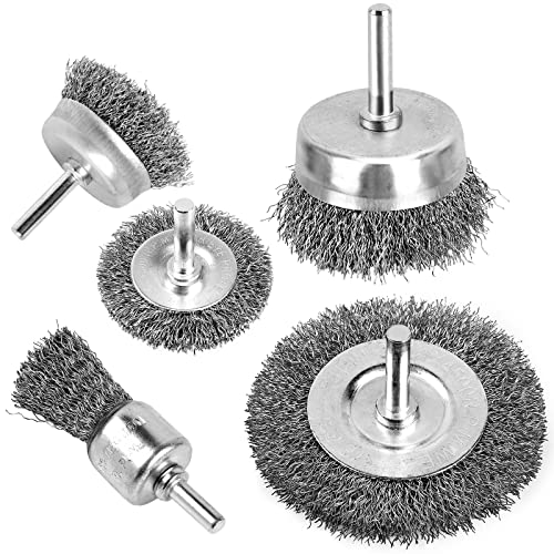 Drill Wire Brush Set - 0.012 Carbon Steel Wire, 1/4 Inch Arbor for Rust Removal, Stripping and Drill Attachment - style: Round